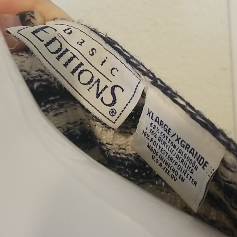 Basic Editions Navy/Cream Stripe Button Down Shir… - image 2